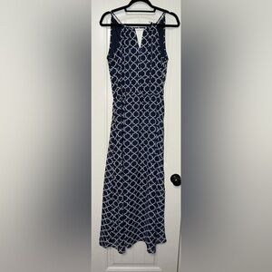 Tacera Navy and White Printed Maxi Skirt